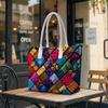 Vibrant Geometric Pattern Daily Tote Bag Casual Ladies Portable Fashion Shoulder Handbag for Outdoor Shopping