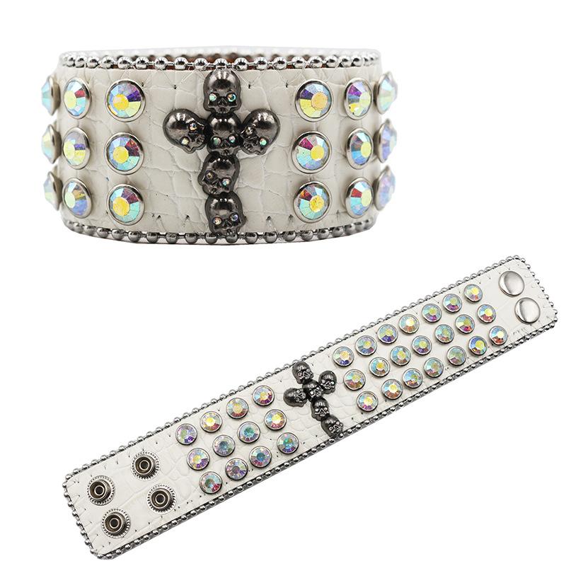 Gothic Style Hip-hop Punk Trend Rhinestone Bracelet Design Diamond PU Leather Bracelet
