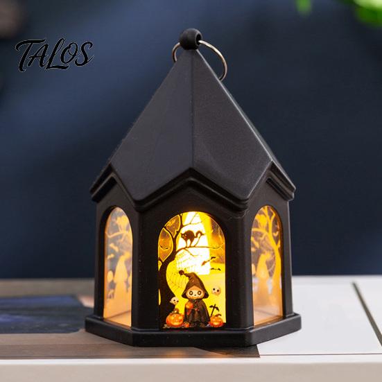 Flickering Candle Lights Halloween Pumpkin Lantern, Gothic House Shape LED Light Safe Night Lamps for Children Party, Spooky Table Centerpieces, Home