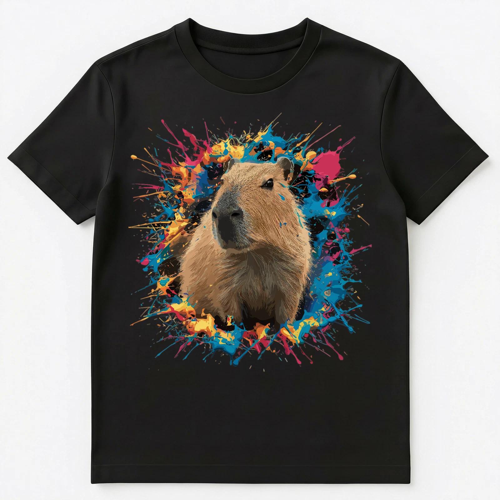 Colorful Paint Splash Capybara Art Graphic Unisex T-Shirt XL