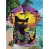 Men's Street Style Short-sleeved Shirt, Quirky Black Cat and Shark Print Casual Men's Top, Trendy and Fashionable Hawaiian Shirt