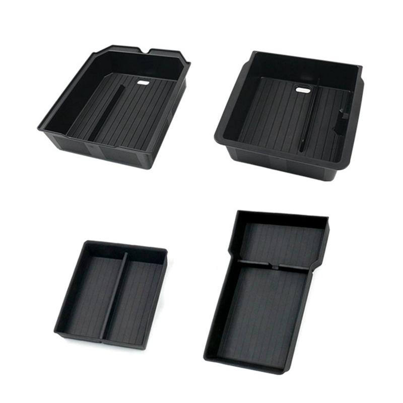 4 Piece Center Console Organizer Lower Bottom Storage Tray Armrest Storage Box Black ABS For Tesla Model 3 Highland 2025