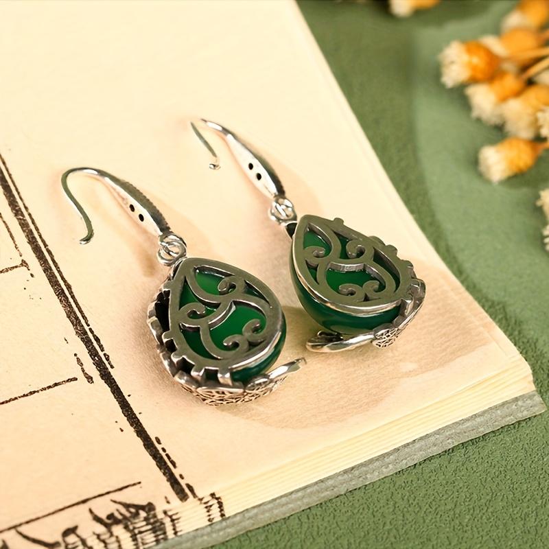[1 Pair Peacock Earrings] 1 Pair Elegant Peacock Style Earrings | Silvery Feathers and Green Stone & Synthetic Eyes, Exquisite Artistic Jewelry, Inspi