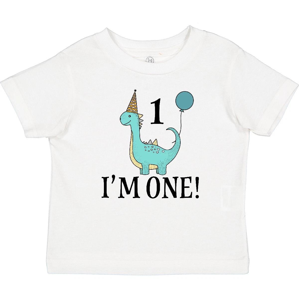 Inktastic First Birthday Dinosaur Party 1 Year Old Baby kids boys T-Shirt Dino Childs Tees 100