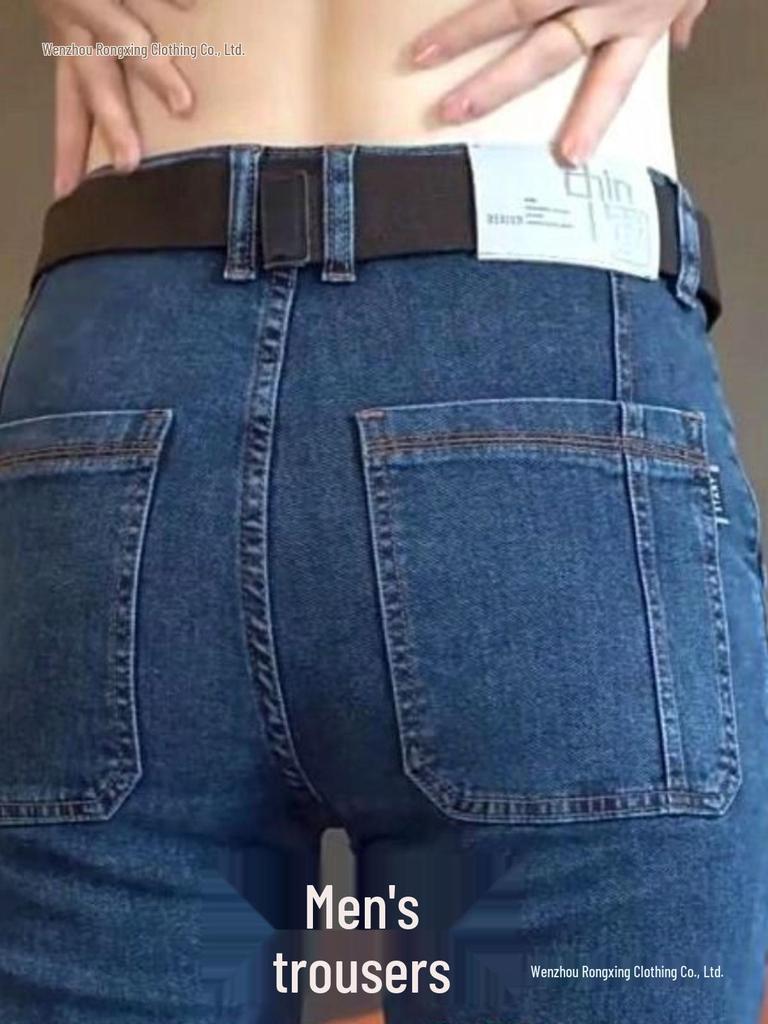 Męskie dżinsy slim fit stretch z wieloma kieszeniami - proste nogawki, odporne na zużycie spodnie casualowe na wiosnę i jesień