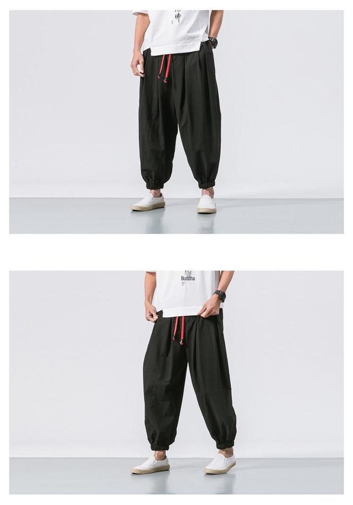 2024 Men's Linen Casual Pants: Chinese & Japanese Style, Loose Wide Leg, Tapered Plus Size Harem Carrot Pants
