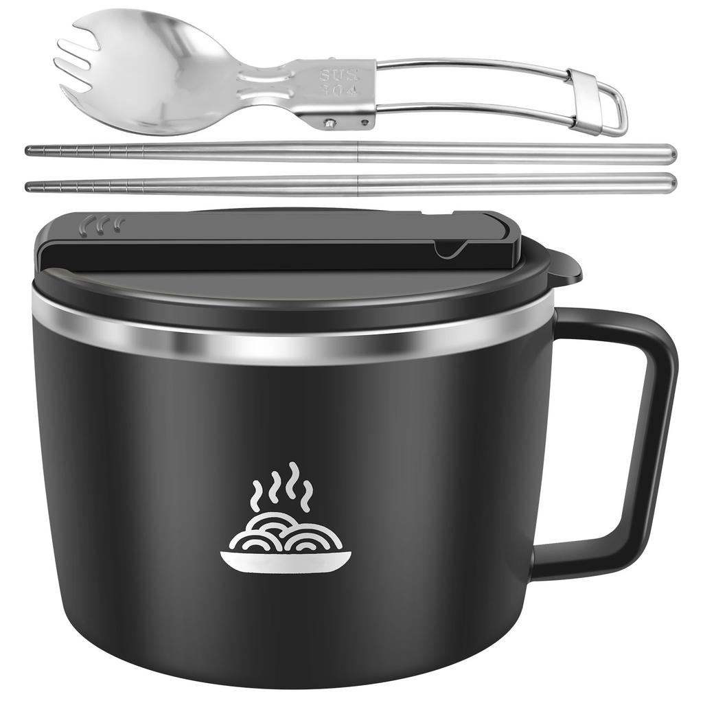 Stainless Steel Noodle Bowl Double Hollow Ramen Bowl 1200ml Large Capacity Instant Noodle Cup Good Sealing for Home Outdoor