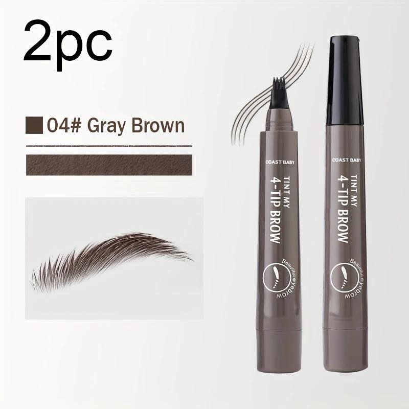 2pcs 4-Tip Brow Pens - Waterproof & Sweatproof, Dual Shades for Natural Look, Portable for On-the-Go Touch-Ups