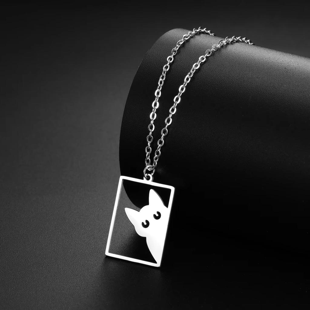 Teamer Cat Kitten Pendant Necklace Stainless Steel Pet Animal Necklace Cute Funny Cat Daily Jewelry for Women Girls No Rust