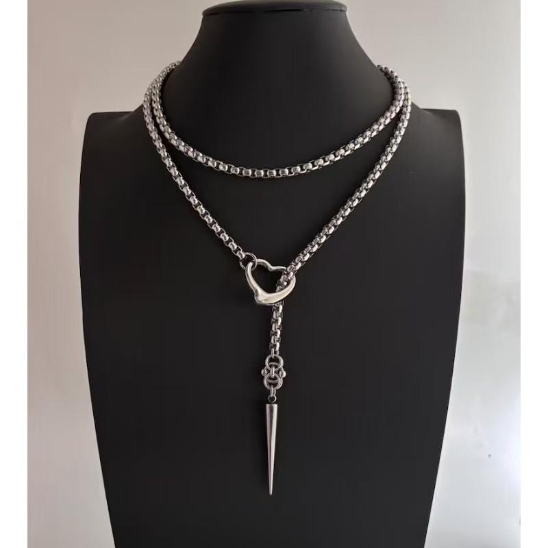 304 Stainless Steel Heart Pendant Necklace With Spike Accents And Cross Chain Style For Trendy Outfits
