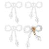 Fashionable Imitation Pearls Ear Clips Exquisite Pearls Beaded Bowknot Dangle Ear Studs for Daily Wear Dates Parties