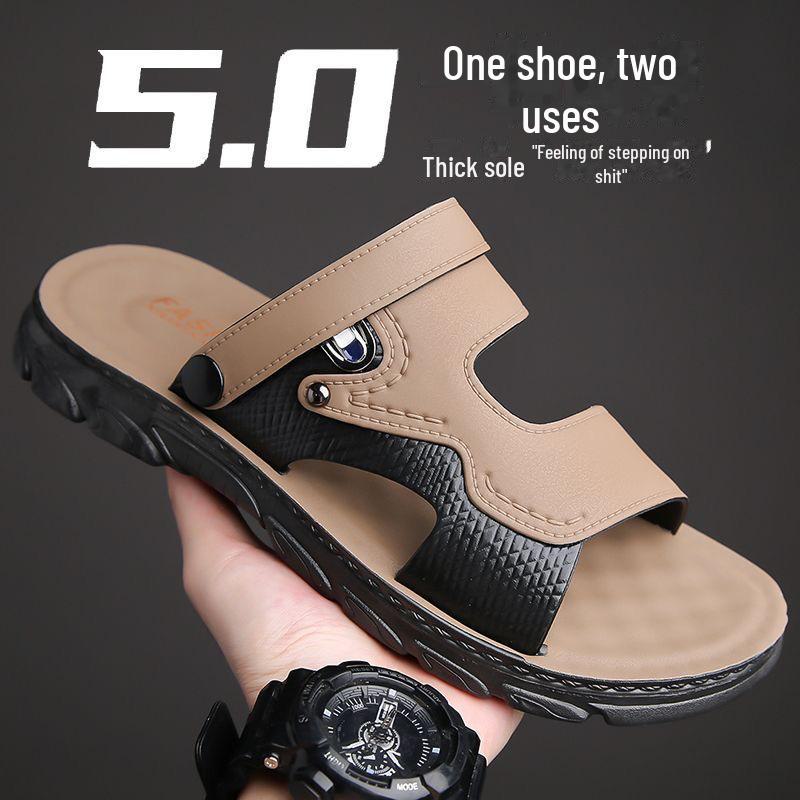 

Мужские нескользящие водонепроницаемые летние сандалии с мягкой подошвой, износостойкие, двойного назначения, для отдыха на открытом воздухе и пляжа. 40 хаки