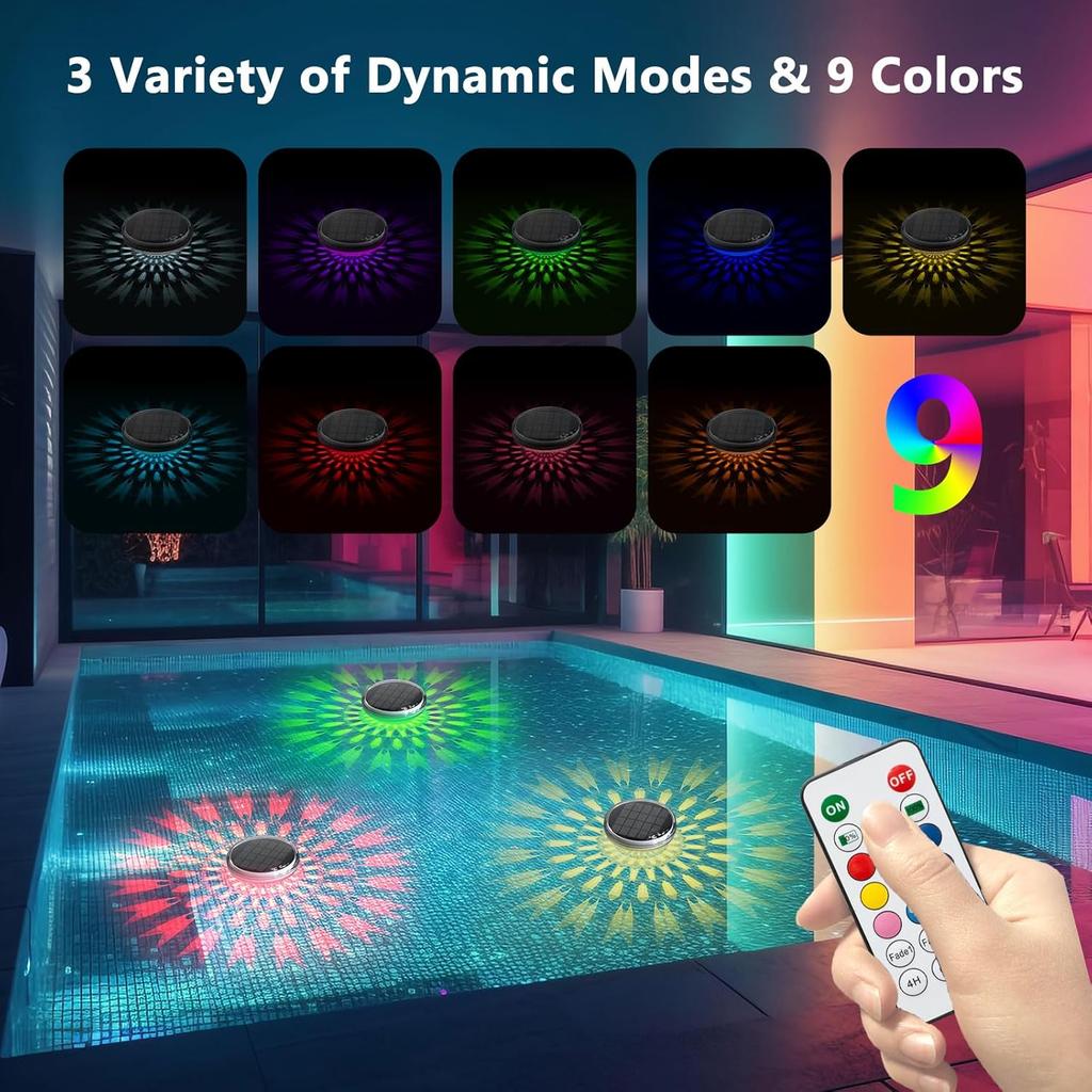 Solar Swimming Pool Lights With Remote 9 Color RGB Waterproof Floating Pool Light 3 Timer Function For Summer Pool Parties Decor