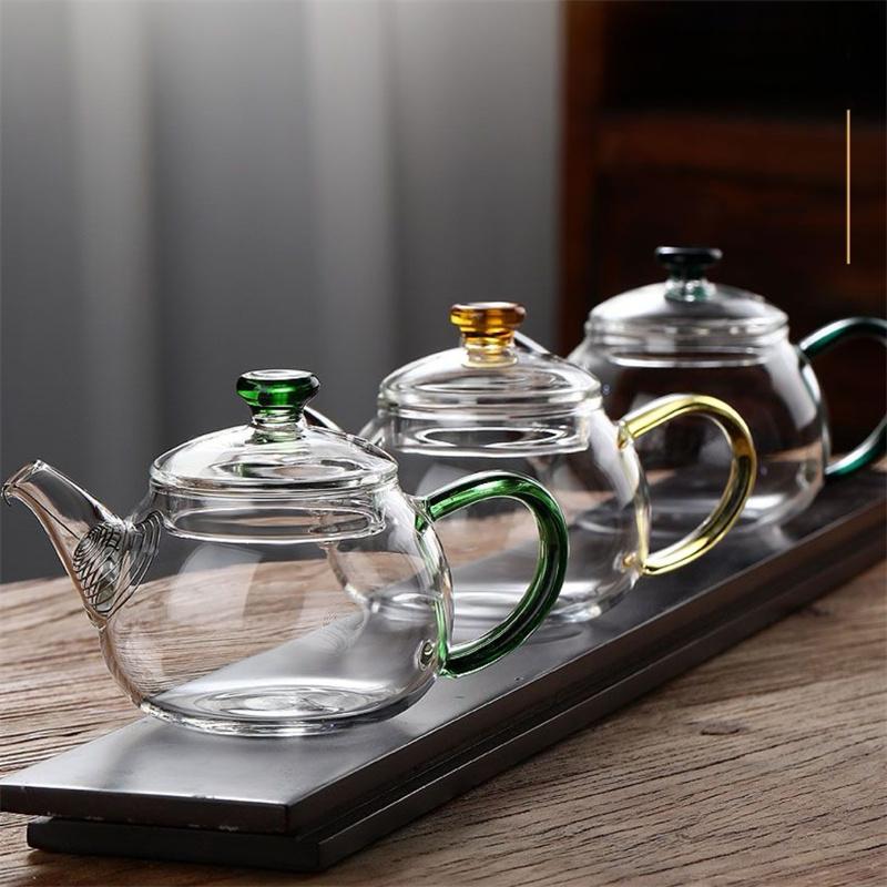 200ml Klar Värmebeständig Liten Glas Tekanna med Rostfritt Stålfilter Liten Bryggning Blomma Grönt Te Kanna Kung Fu Te Set