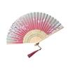 Folding Hand Fan with Tassels for Women Prom Parties Flower Butterfly Pattern Chinese Traditional Hand Fan for Collector