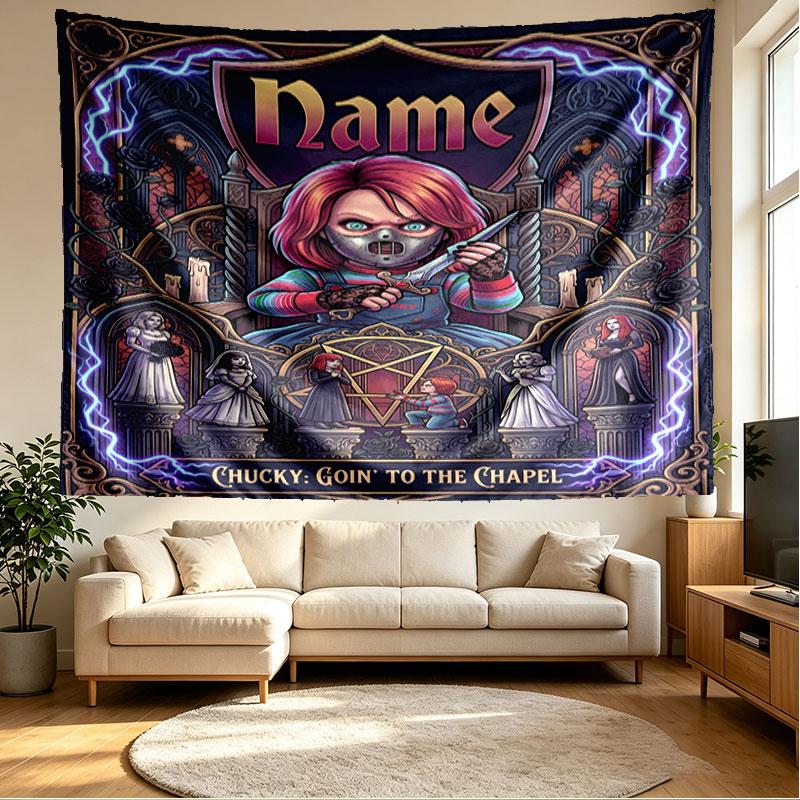 Custom Name Personalized Horror Theme Chucky Print Tapestry, Wall Art Decor, Bedroom, Dorm, Apartment, LivingRoom, Party Backdrop, Gift for Birthday
