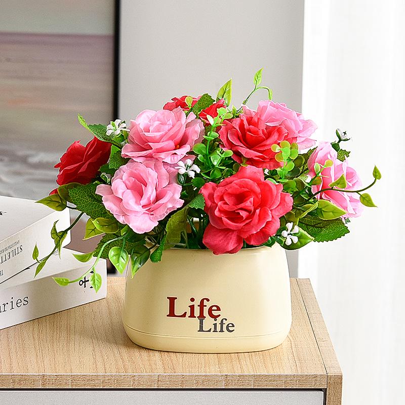 Living Room Decor: Artificial Sunflower and Green Plant Arrangements, Small Potted Plants, and Plastic Bouquets