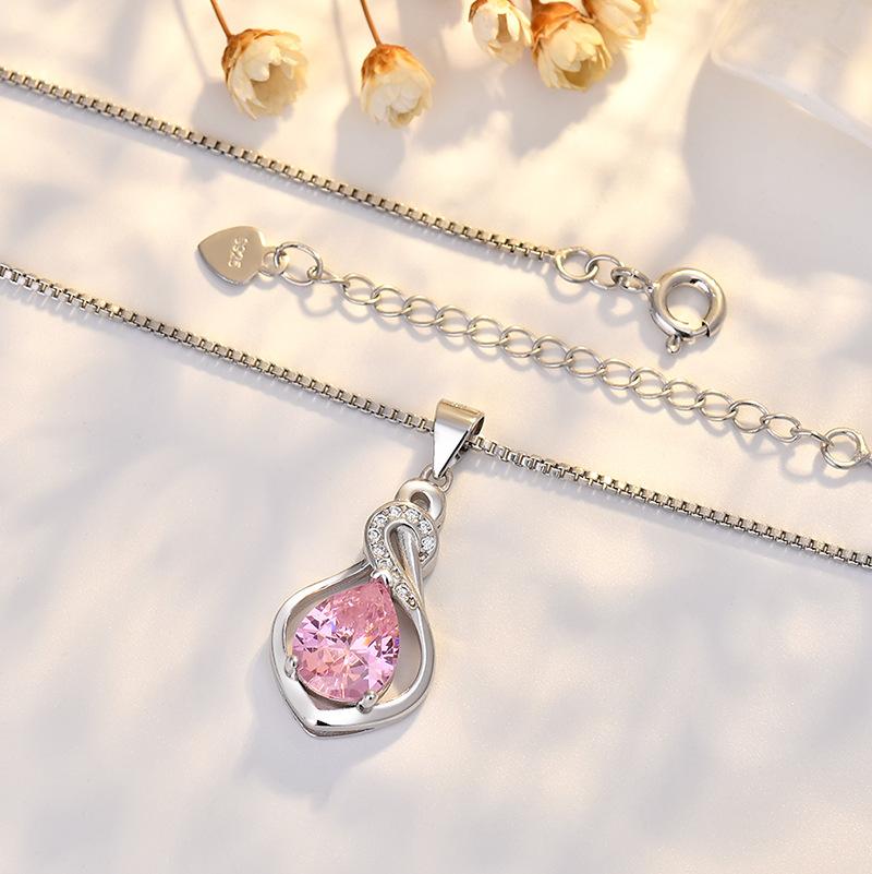 BELLA BOX  S925 Sterling Silver Swan Necklace, Colored Gemstone With Micro-inlaid Zircon Pendant, Collarbone Chain, European And American Style