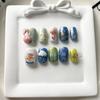 Cute Hand-Painted Press-On Nails Short Square Cat Eye Design Sweet Ins Style Nail Art Women Girls