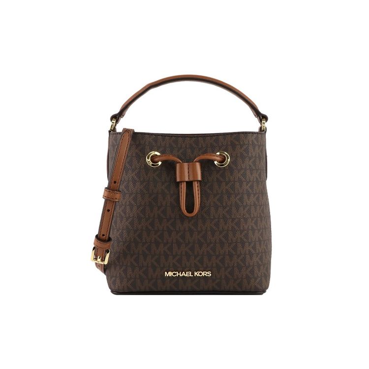 Michael Kors MK Suri Monogram Coulisse Tela e Pelle Borsa a Secchiello Donna borse Marrone Ghianda 35T0GU2C0B-200