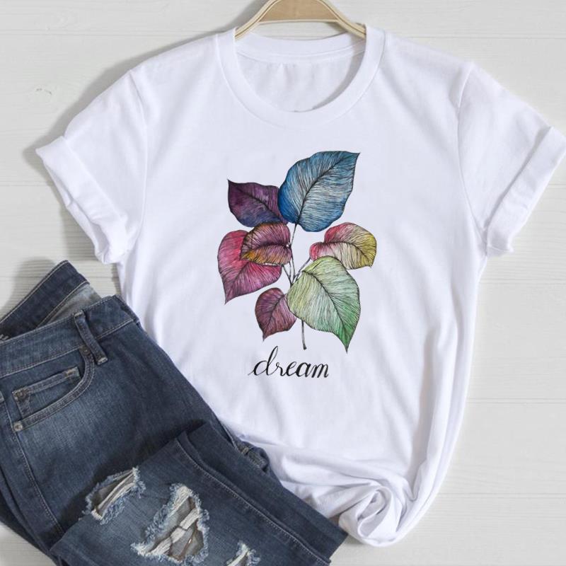 (European Size) 90s Cute Women Print Tee Flower Trend Trend Sweet Top Clothing Fashion Tshirt Lady Female Casual Short Sleeve Graphic T-shirt