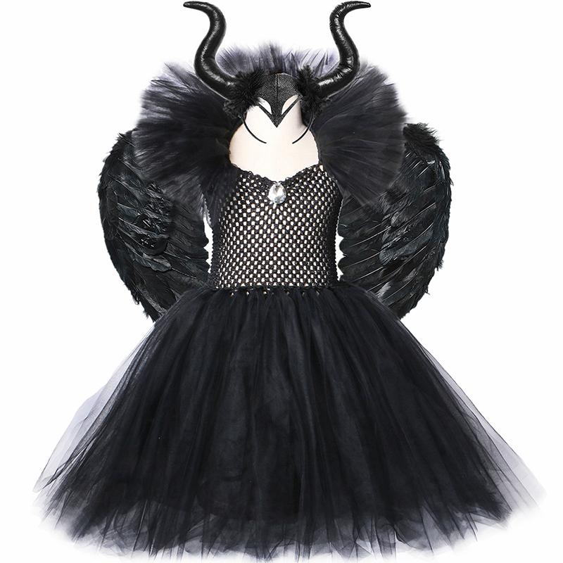 Vestido Tutu Malvado para Meninas Cosplay Escuro Fantasia de Natal Halloween Infantil Chique