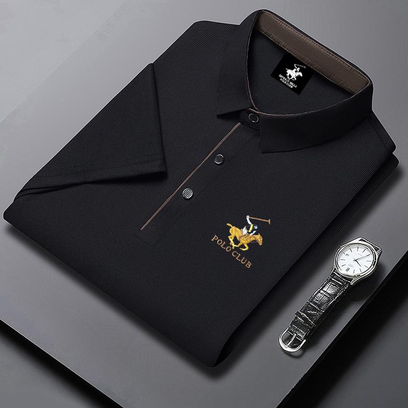 

POLO CLUB 2025 Літня чоловіча нова вишита однотонна вільна ділова повсякденна швидкосохнуча сорочка поло XXL