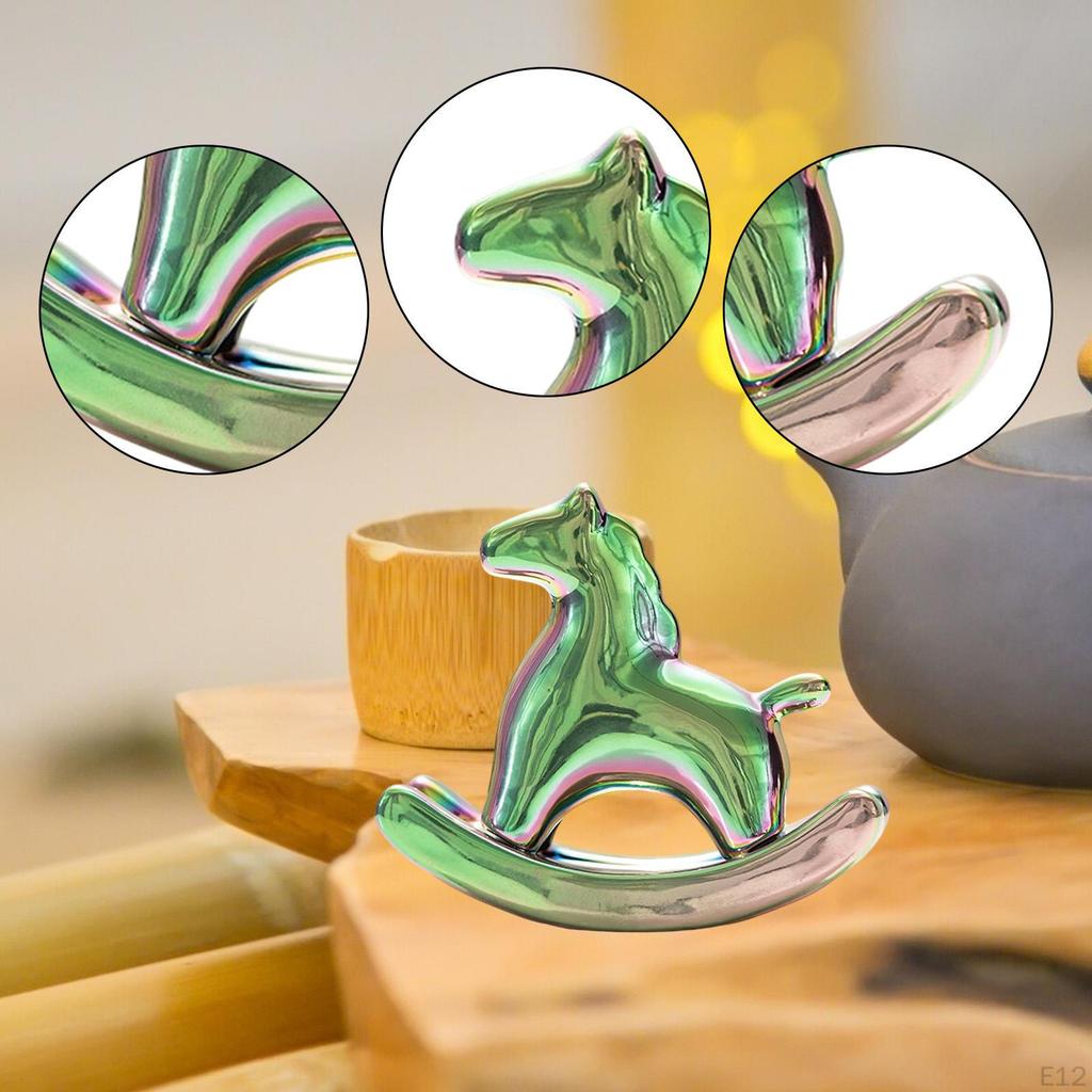 Miniature Horse Figurine Animal Sculpture Ceramic Tea Pet Rocking Statue for Living Room