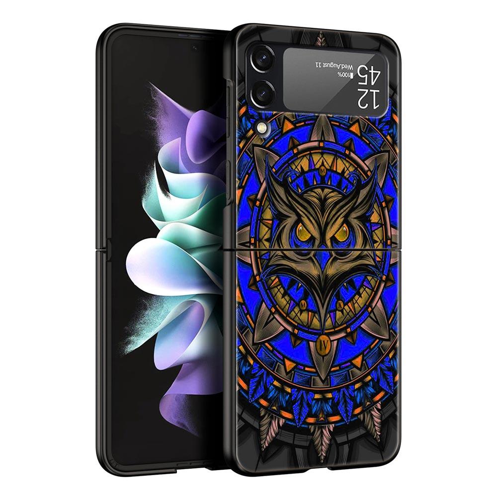 For Samsung Galaxy Z Flip 3 4 5 Hard Black Folding PC Phone Case Cartoon Girl Gifts Lovely Owl For Samsung Z Flip3 Back Cover