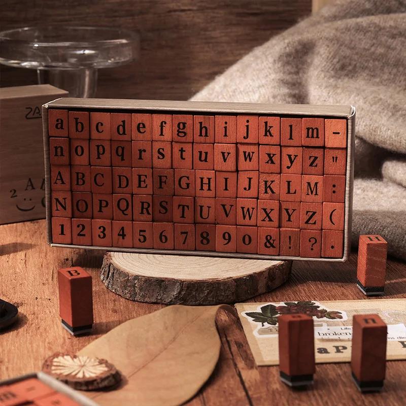 70 Pcs English Letters and Numbers Wooden Rubber Stamps Sets Diy Rubber Stamp For Card Making Scrapbooking Supplies