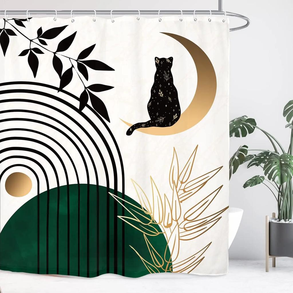 Abstrakt Katt Enkelt Baderom Dusjforheng Minimalistisk Morsomt Søtt Geometrisk Fargerikt Polyesterstoff Badeforheng Baderomsdekor