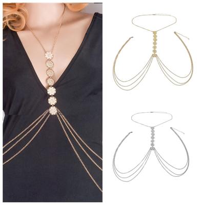 Versatile Long Tassel Sexy Fashion Texture Retro Carved Disc Body Chain