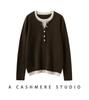 Autumn/Winter Women’s Color Block Cashmere Knit Layered Round Neck Pullover Sweater