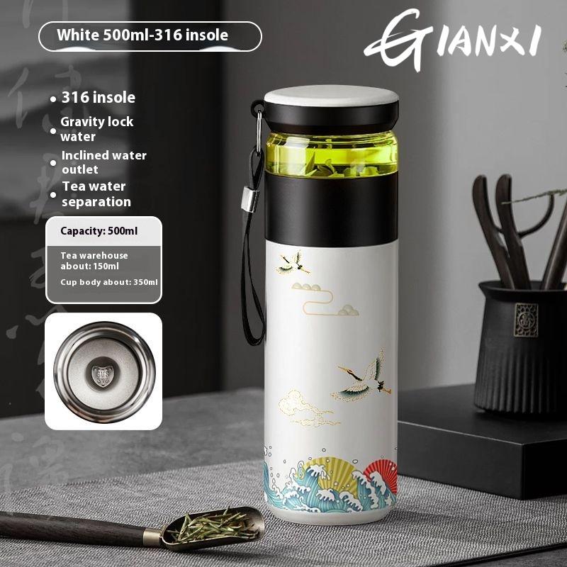 GIANXI Chinese Style Thermos Cup Ceramic Inner Tank men s Tea Cup Tea Water Separation Foam 316 Stainless Steel Water Cup New 401-500ml