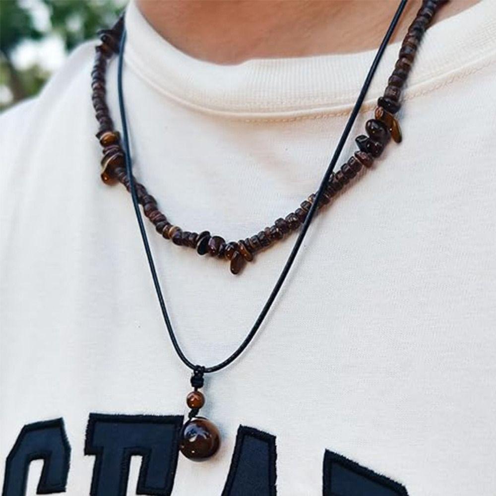 Earthy Colors Layered Beaded Necklace Adjustable Coconut Shell Necklace Wooden Beads Necklace