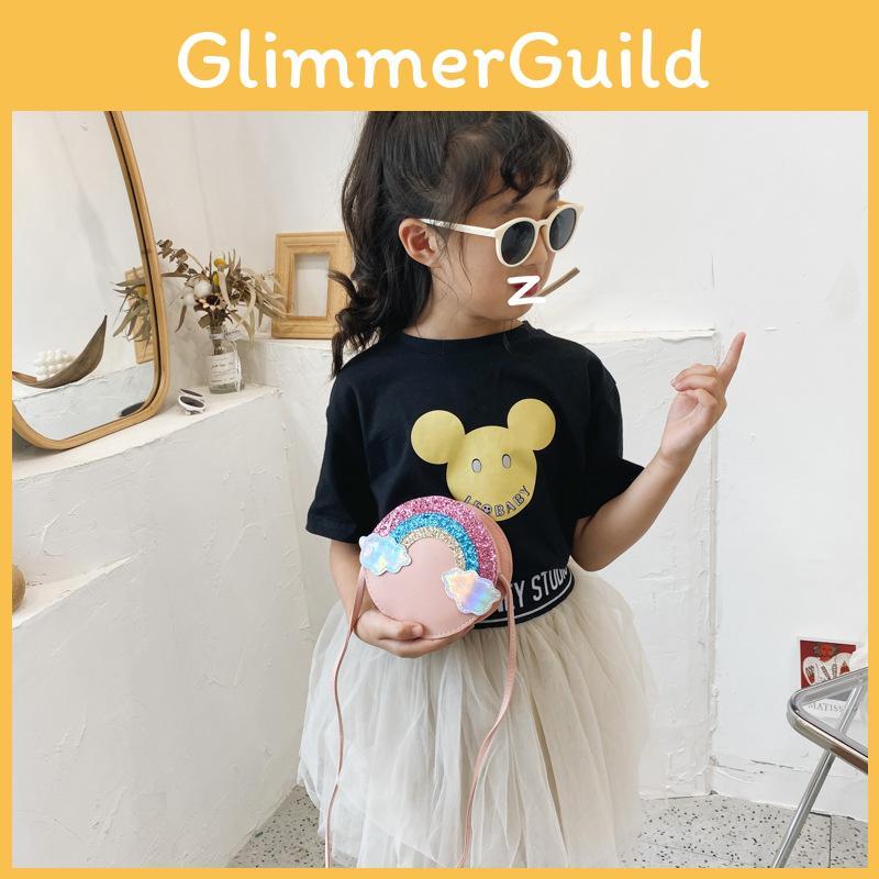 Rainbow Fashion Shoulder Bag Cartoon Kids Purse With Breathable Fabric Daily Use