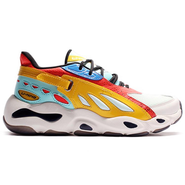 New LiNing Butterfly Anti Slip Wear Resistant Low Top Chunky Sneakers Men's Red Yellow AGLN069-16