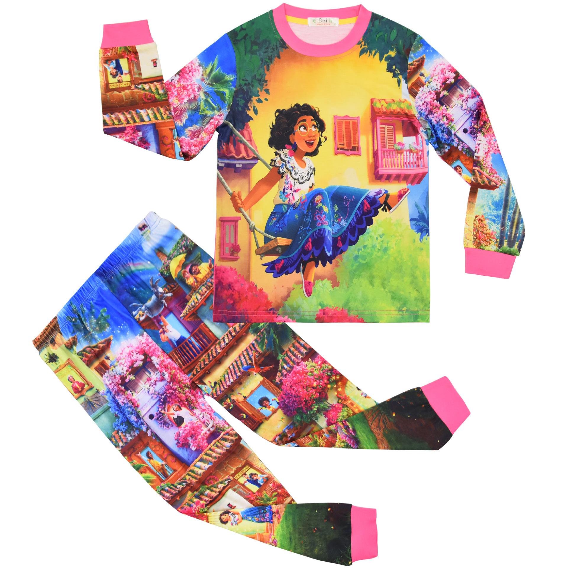 

Digital Printed Children S Loungewear Set Long Sleeve Pajamas + Pants Two-Piece Set 6067 100
