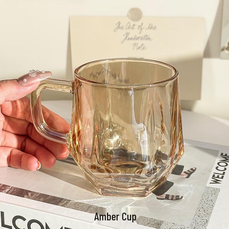 Shangqi Premium Amber Hexagonal Glass Cup with Handle