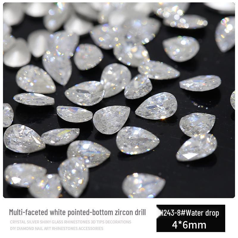 Multifaceted White Zircon Nail Ornaments - Super Shiny Marquise & Square Irregular Decorations