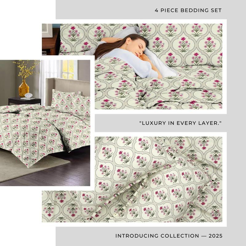 Super Soft Glace Cotton King Size AC Comforter II Blanket II Duvet for Double Bed with 1 Flat Bedsheet and 2 Pillow Covers- 4 Piece king