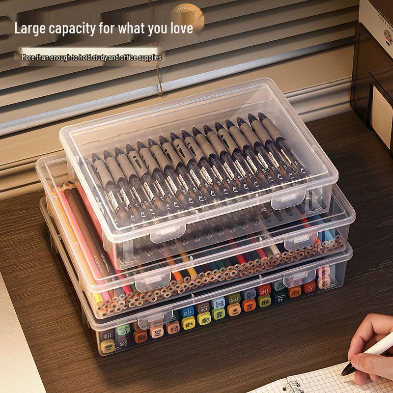 Stor genomskinlig förvaringslåda för akvarellpennor och tuschpennor för barns konstmaterial