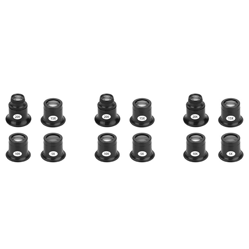 

A84E-12PCS Loupe Eyeglass Magnifiers Set 5X 10X 15X 20X Watch Repair Loupe Magnifier Set Magnifying Glass For Watch Jewellery чорний