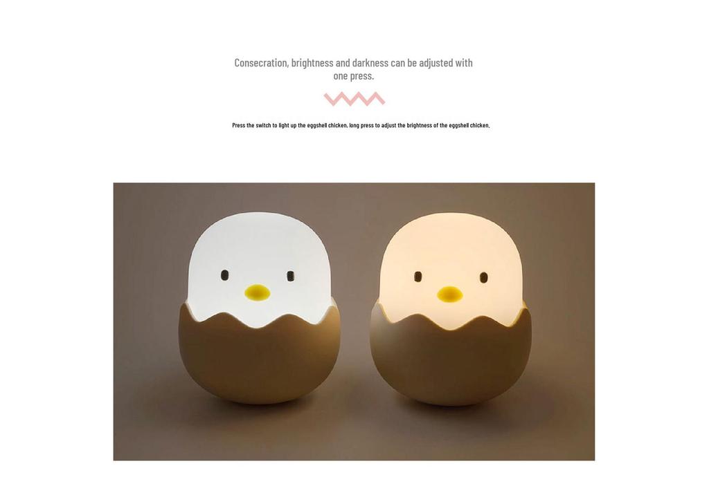 Eggshell Chicken LED Night Light - Silicone USB Rechargeable Roly-Poly Children's Desk Lamp