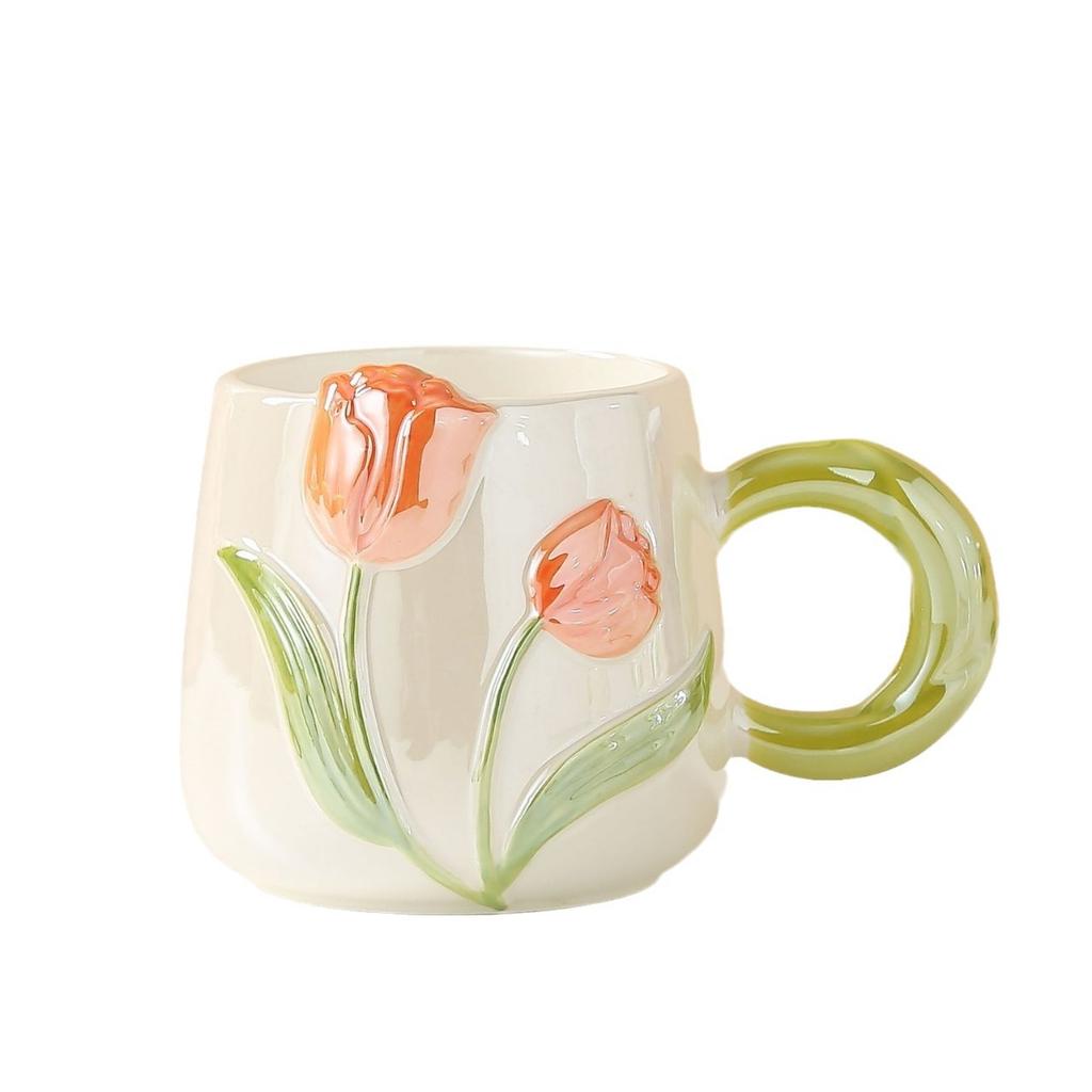 Creative Hand-painted Tulip Mugs High Appearance Level Ins Style Ceramic Cups  Niche Design Sense  Drinking Cups and Coffee Cups