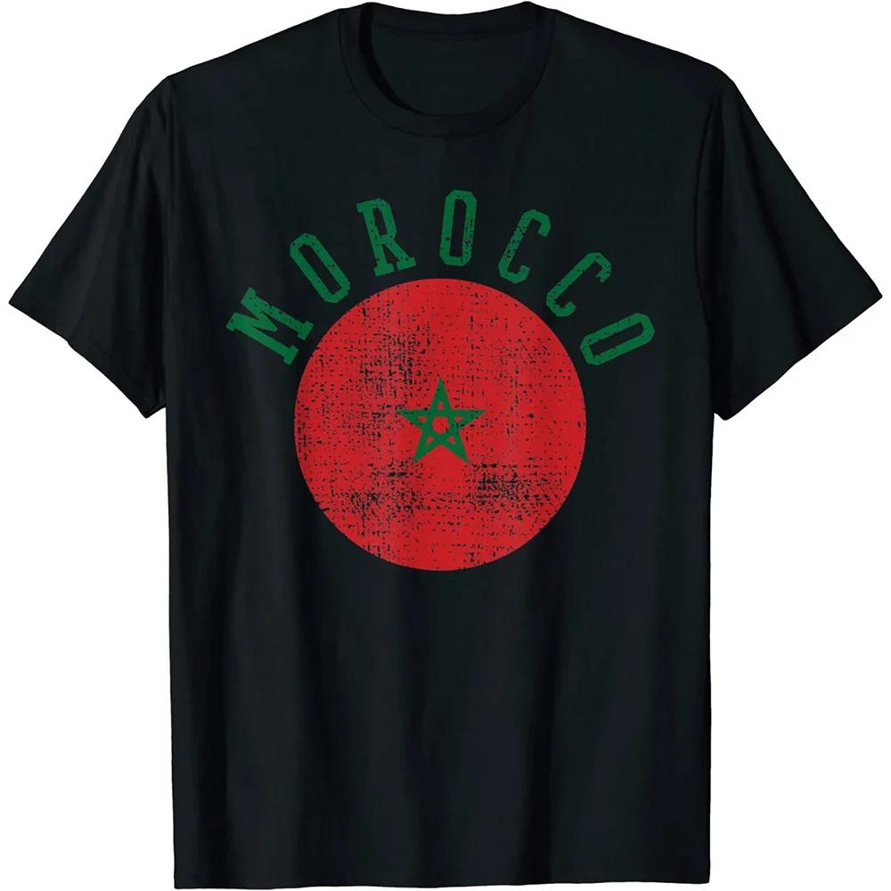 T Shirts Fashion Crew Neck Men ShortSleeve Morocco Soccers Flag Shirt Moroccan Flag Jersey Flag Footballer Tee Shirts S4XL