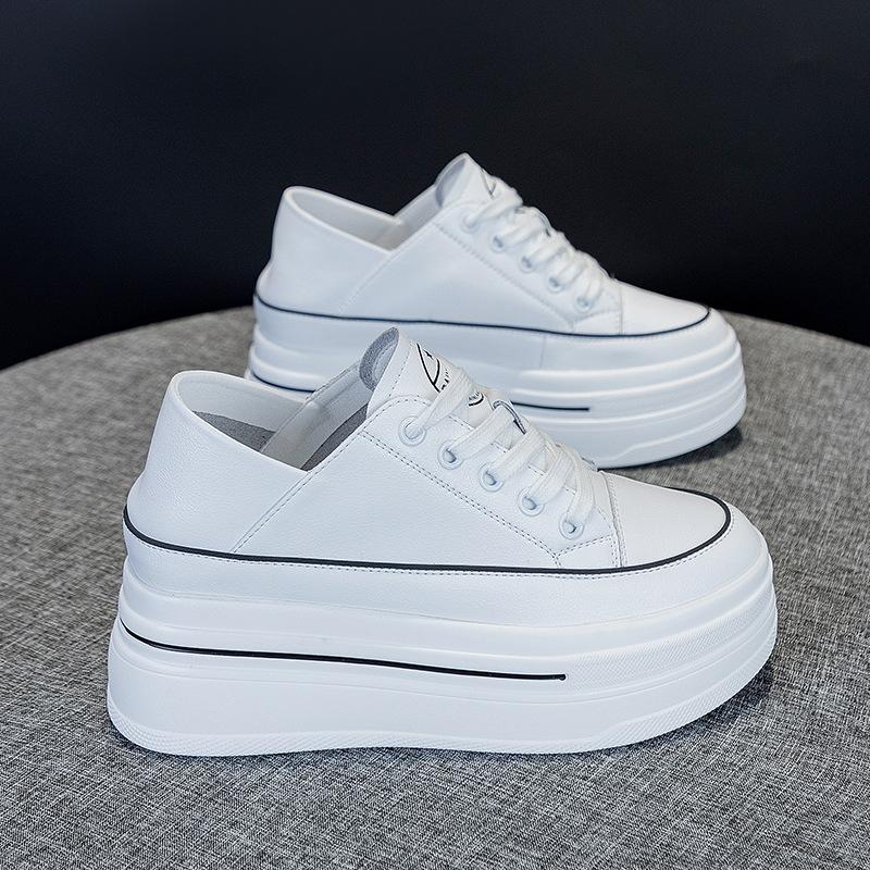 Inner Height Increase 8CM Leather Little White Shoes Women, Spring and Autumn New Versatile Korean Version Thick-soled Muffin Casual Shoes