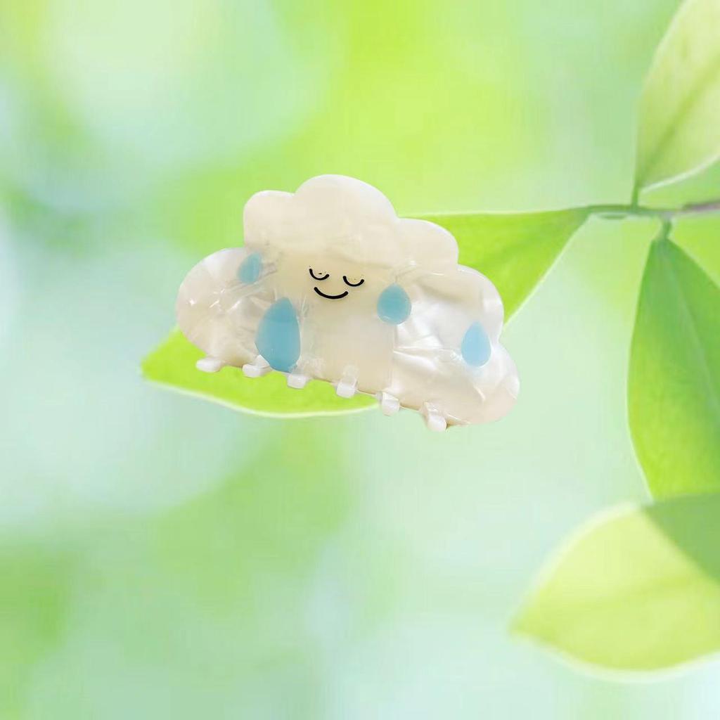 New Milk-tea Cloud & Raindrop Hair Clip: Cute Cartoon White Claw, Acetate Shark Hair Accessory
