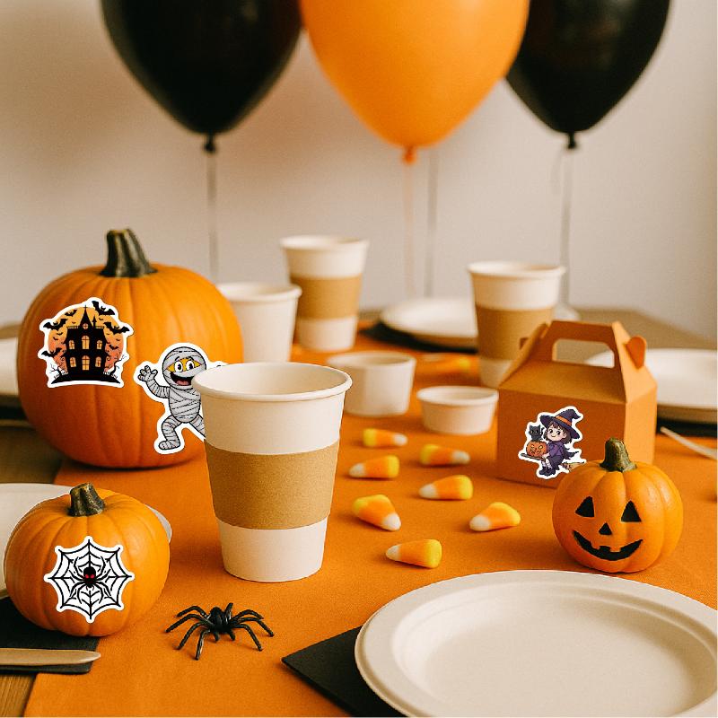 50/100Pcs Kawaii Halloween Ghost Skull Pumpkin Stickers Notebook Guitar Skateboard Waterproof Cute Decorative Sticker Toy
