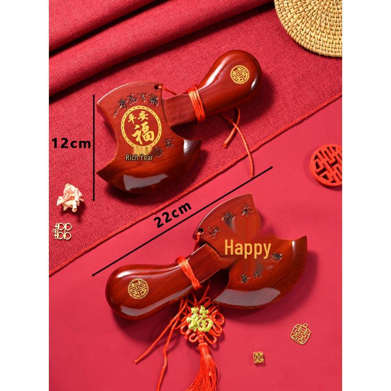 Peach Wood Deep Red Axe Pendant: Wedding Blessing for New Home & Bed-Pressing Ceremony